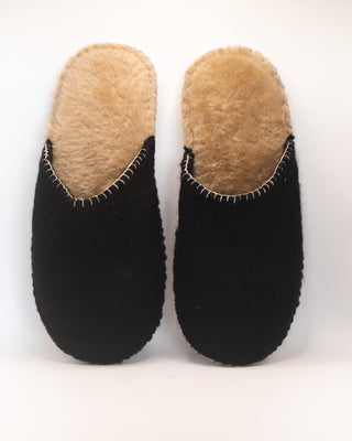 Handmade Wool Felt and Sheepskin Slippers with Leather Soles