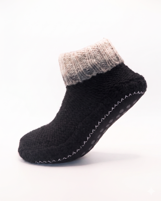 Hand Knit Wool Fleece Lined Mid Bootie Slipper Non Slip Soles