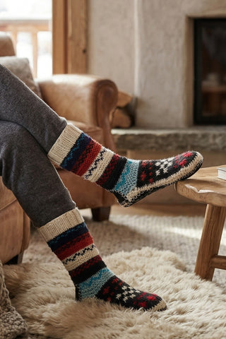 Tibetan Socks Red Long Wool Slipper Socks Non Slip Soles